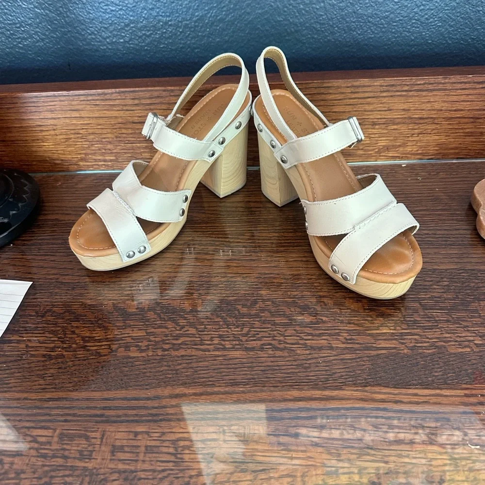 Cream Platform Block Heel Sandals with Stud Detail